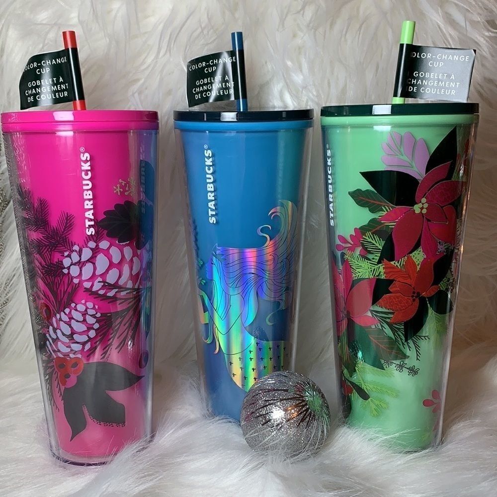 NWT- Starbucks 24oz 2021 Holiday color changing Tumbler. Set of 3